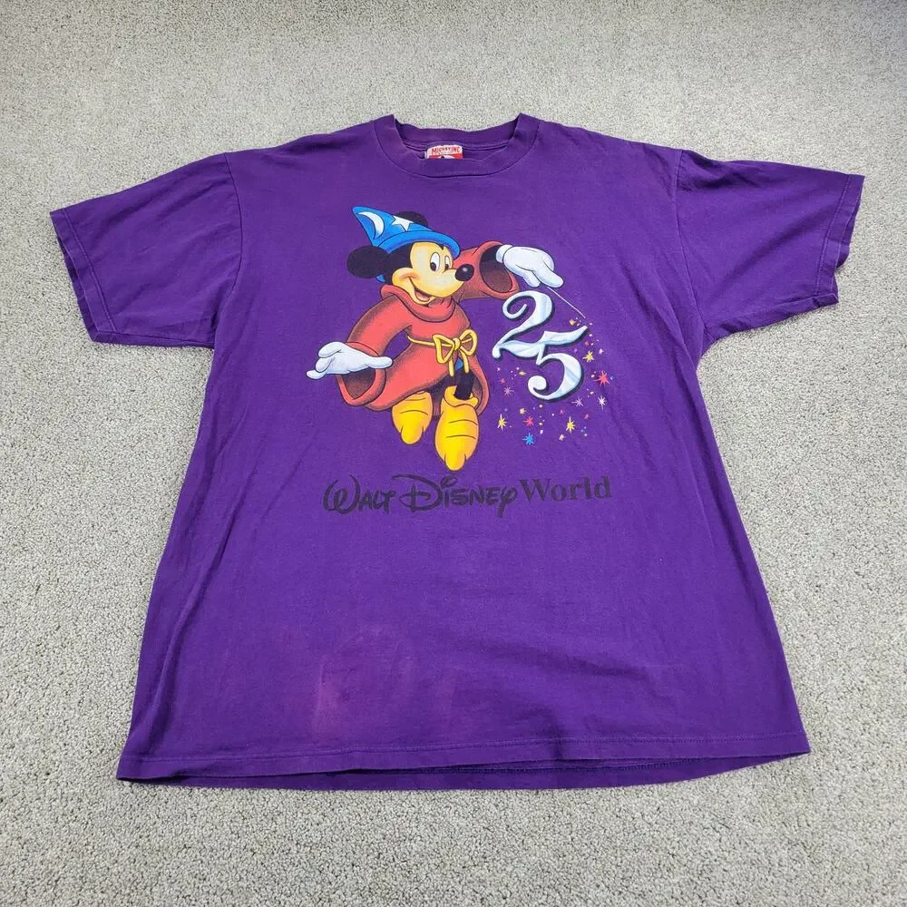 Mickey‎ Inc Womens T-shirt XL Purple Walt Disney World 25th Anniversary Cotton